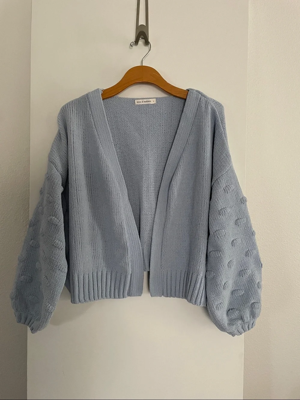 Moon & Madison Balloon Long Sleeve Cardigan Sweater Sky Blue NWOT